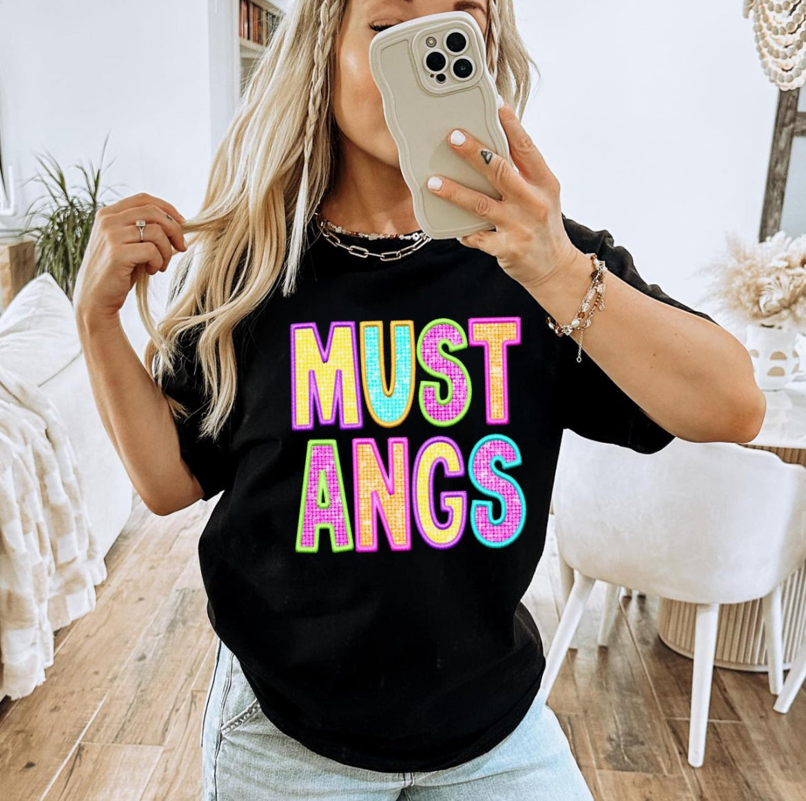 Mustangs (faux neon embroidered diamond) - DTF