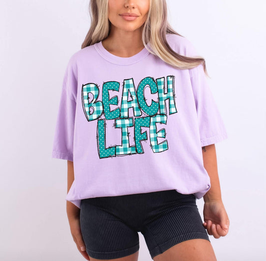 Beach Life (Doodle Gingham Dots & Glitter) - DTF