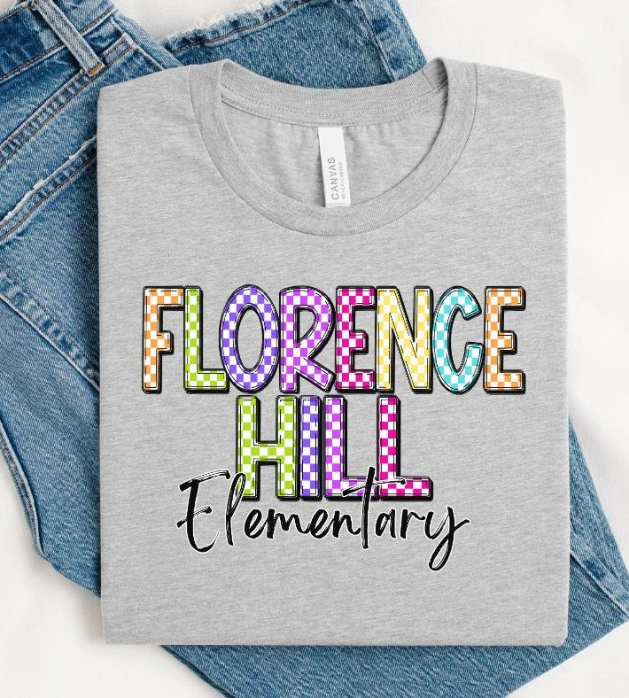 Florence Hill Elementary (Colorful Checked School Name) - DTF