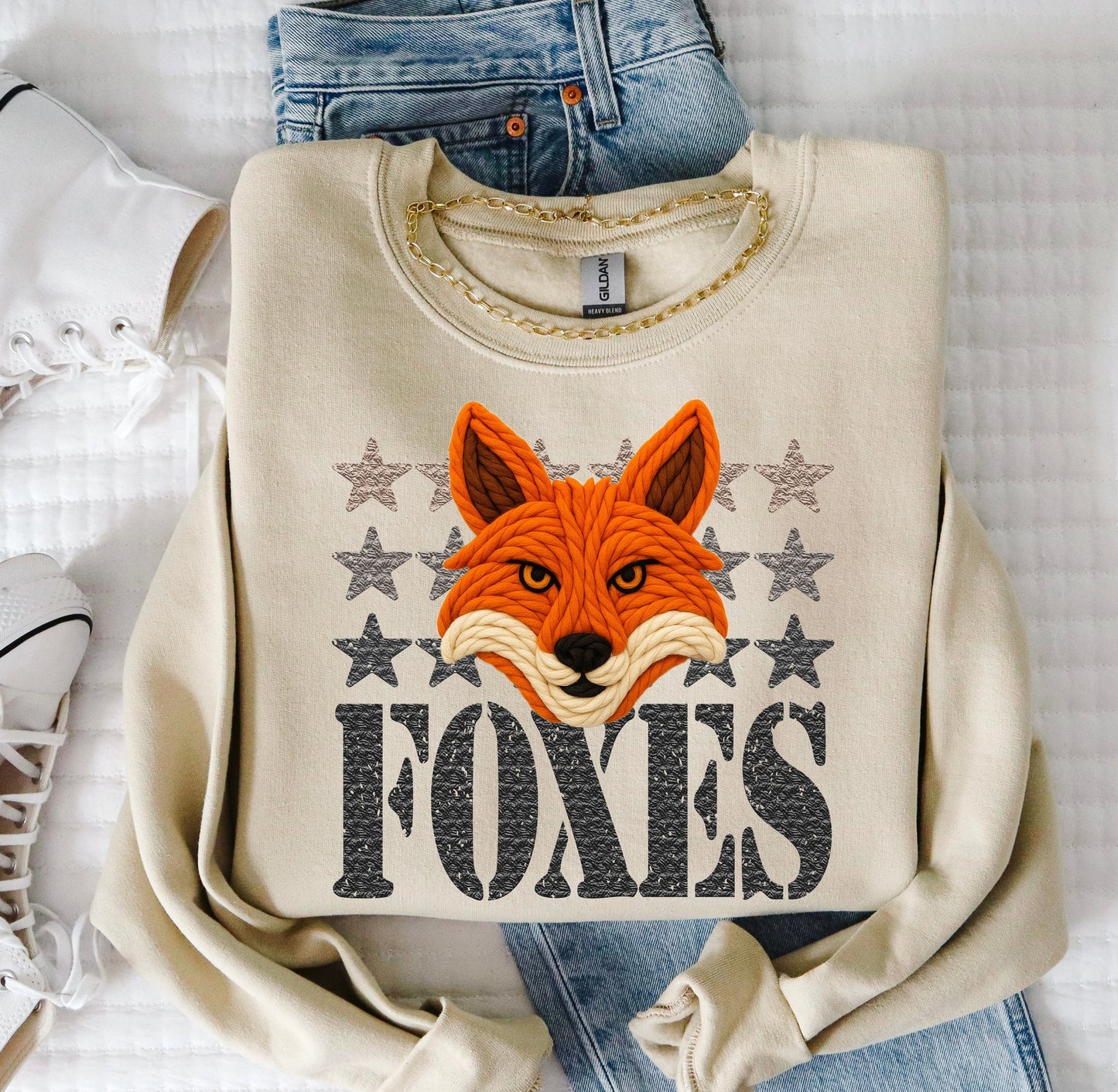Foxes (Faux Yarn and Stars Mascot) - DTF