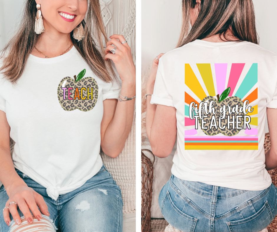 Fifth Grade (5th) Teacher (leopard apple) - 2-in-1 - DTF