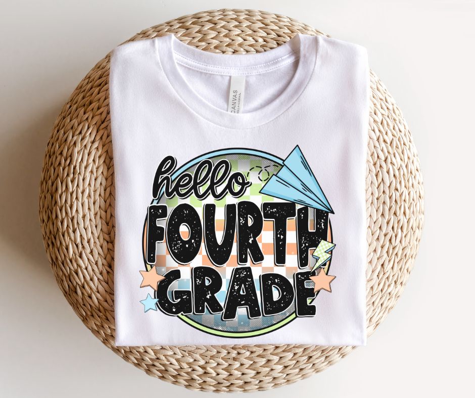 Fourth Grade (checkerboard circle - blue) - DTF