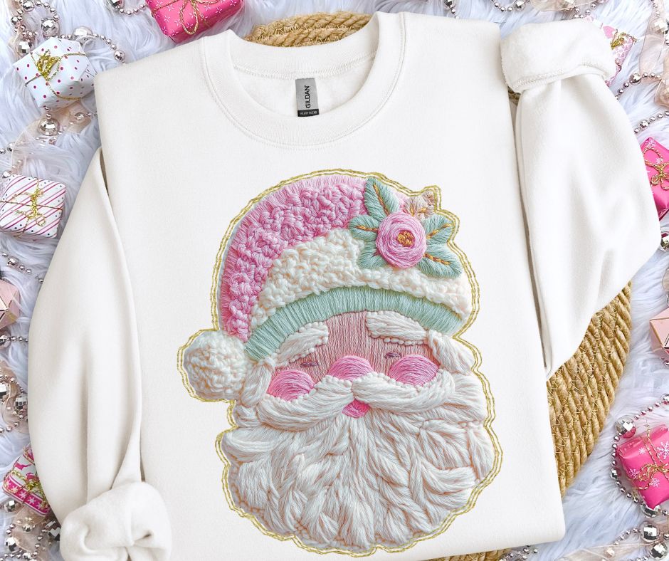 Santa (French Knot/Faux Yarn Pink) - DTF
