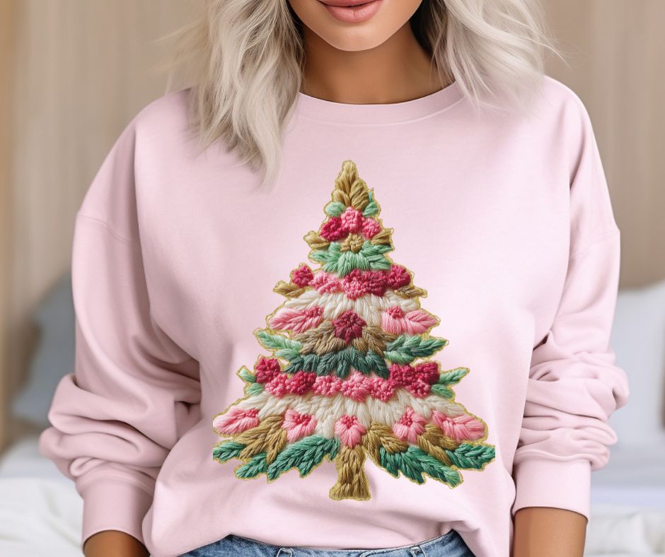 Christmas Tree (French Knot/Faux Yarn Pink) - DTF