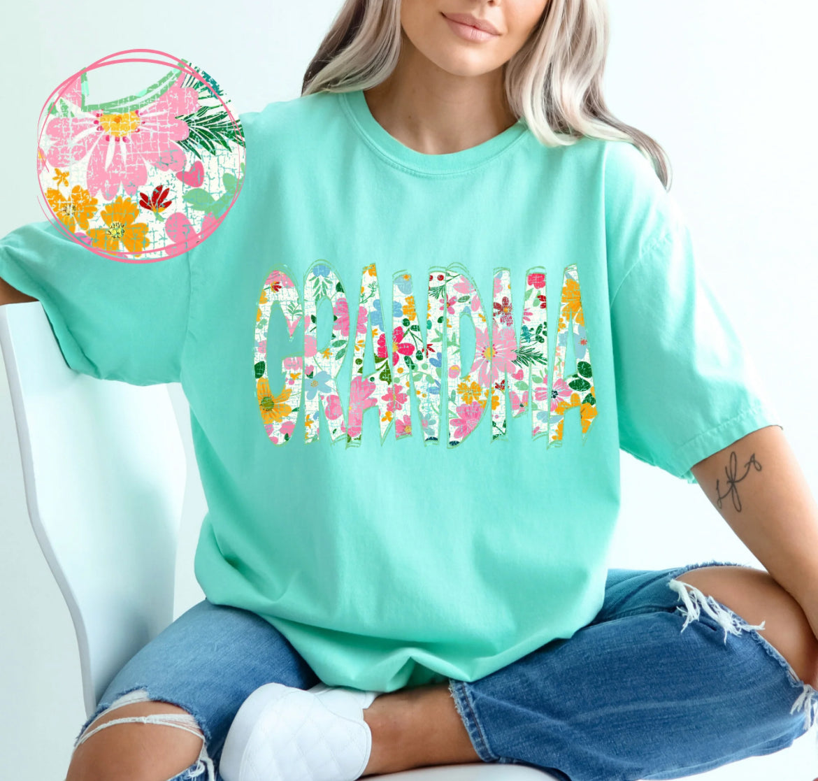 Grandma (Floral Doodle Distressed) - DTF