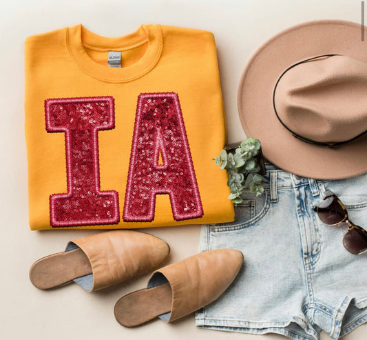 IA - Iowa (red - Sequins/Embroidery look) - DTF