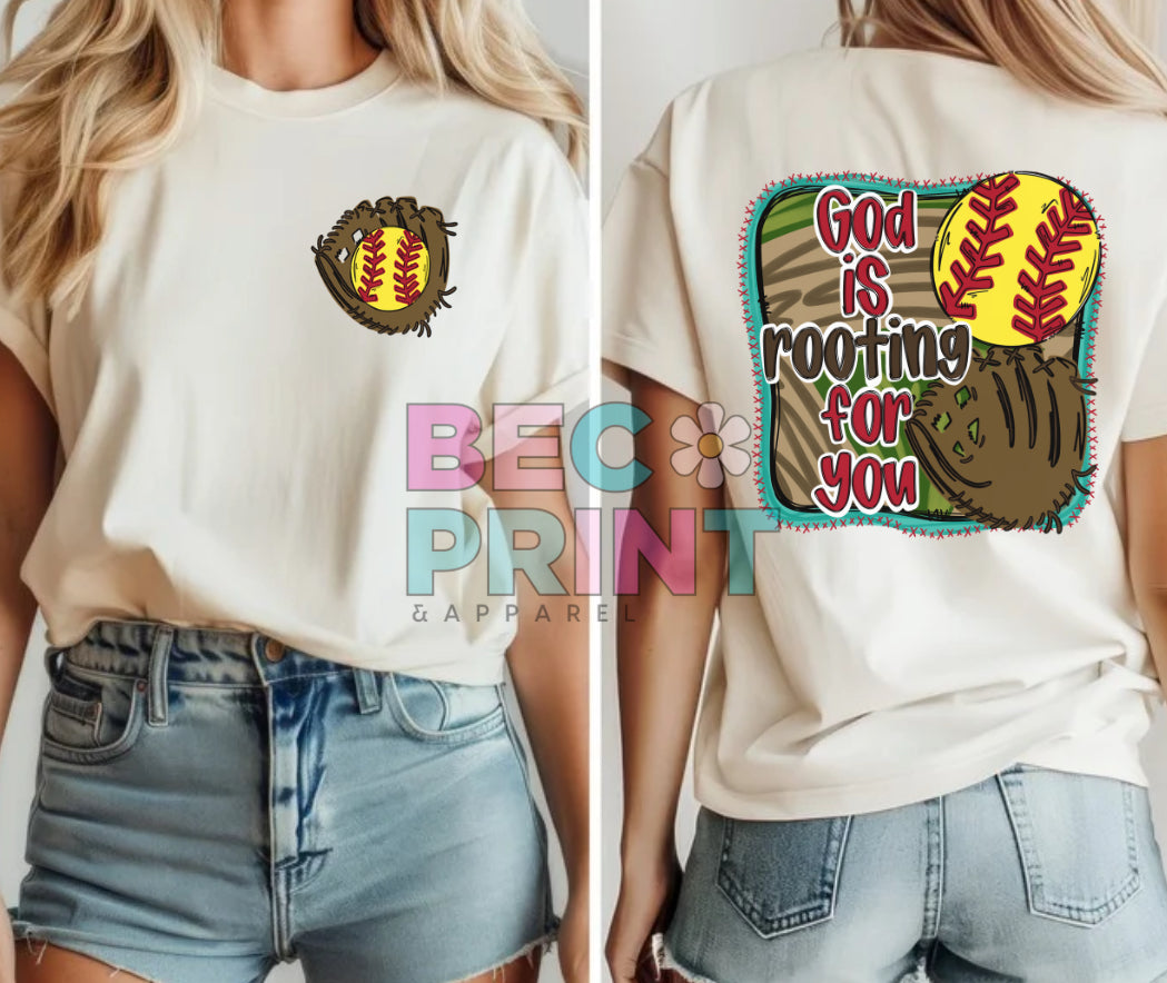 God is Rooting for you (Softball 2-in-1 front/back design) - DTF