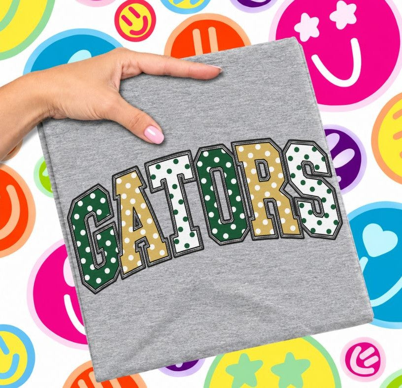 Gators - Dark Green/Vegas Gold (Sketched Arch Polka Dot Mascots) - DTF
