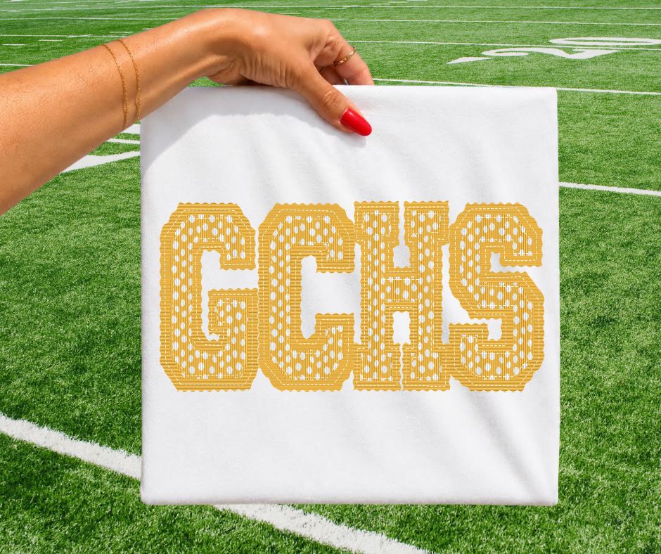 GCHS - Yellow Gold dots (Letterman Stitch School Letters) - DTF