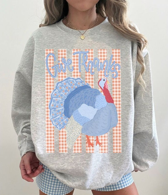 Give Thanks Turkey with Gingham Stripes - DTF