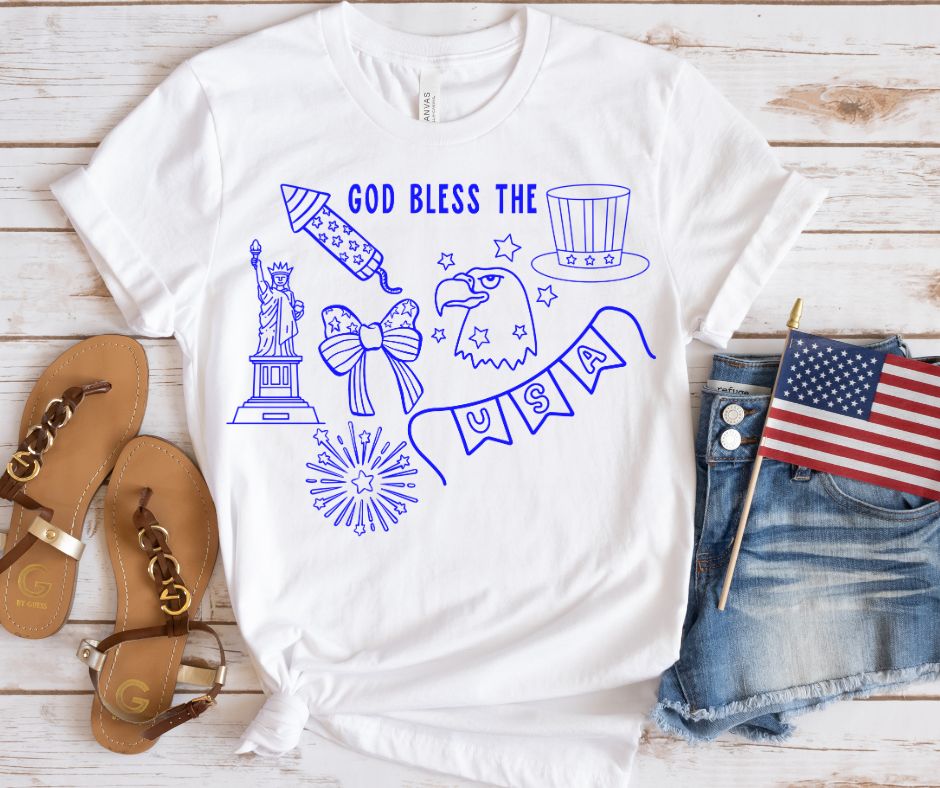 God Bless the USA (doodles) - DTF