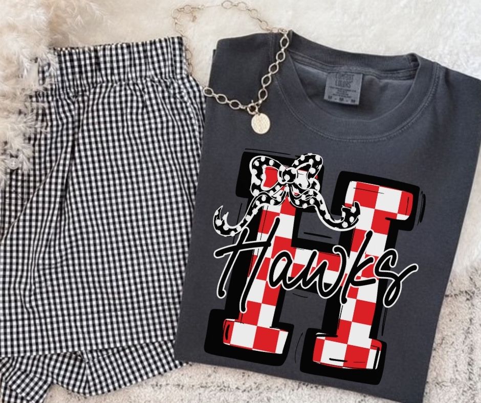 Hawks - Red/Black (Checkered Coquette Mascot) - DTF