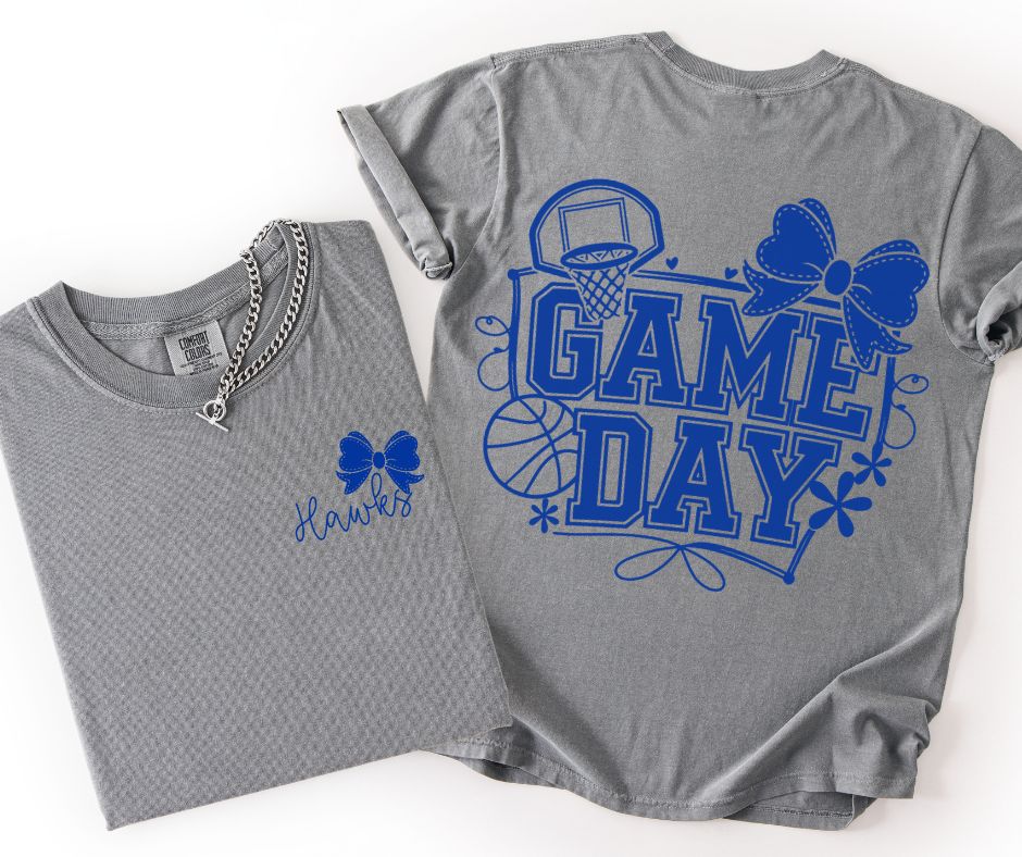 Hawks - Royal Blue (Basketball Game Day Mascots 2-in-1 front/back) - DTF