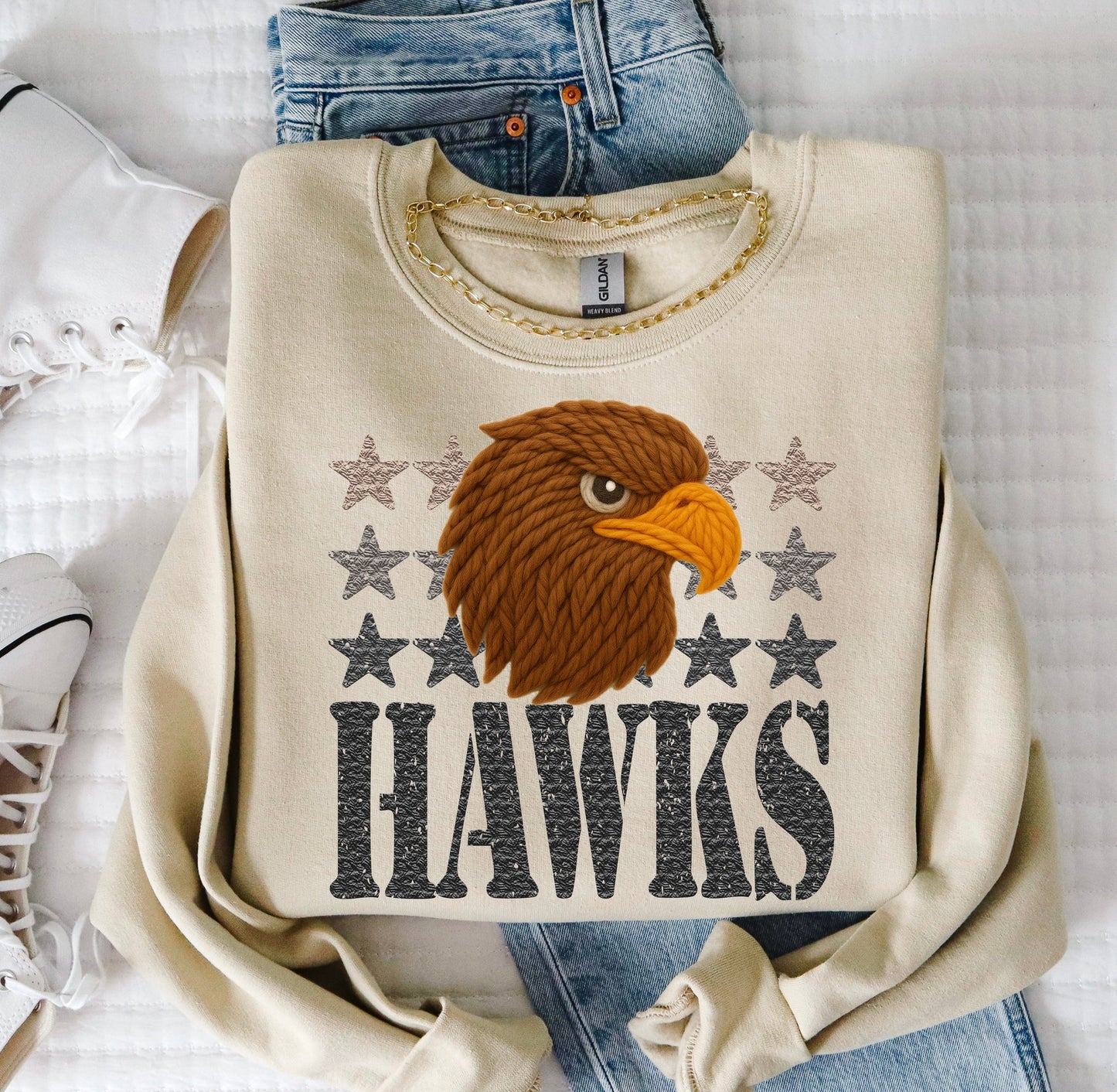 Hawks (Faux Yarn and Stars Mascot) - DTF