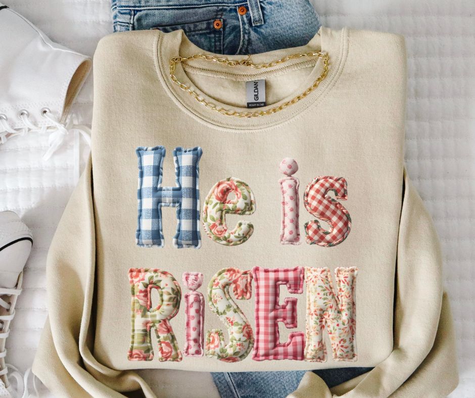 He is Risen (faux quilted look) - DTF