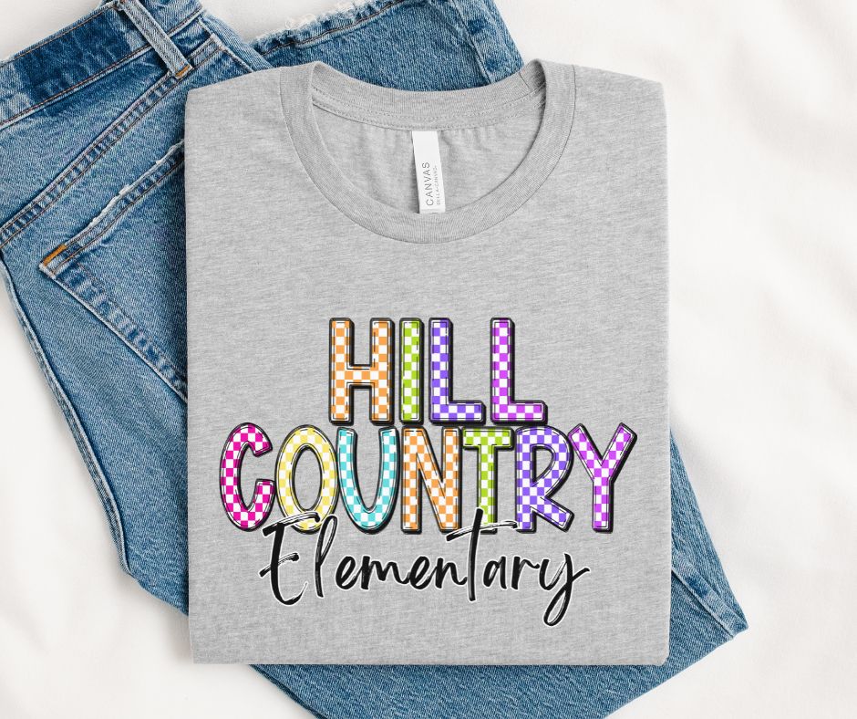 Hill Country Elementary (Colorful Checked School Name) - DTF
