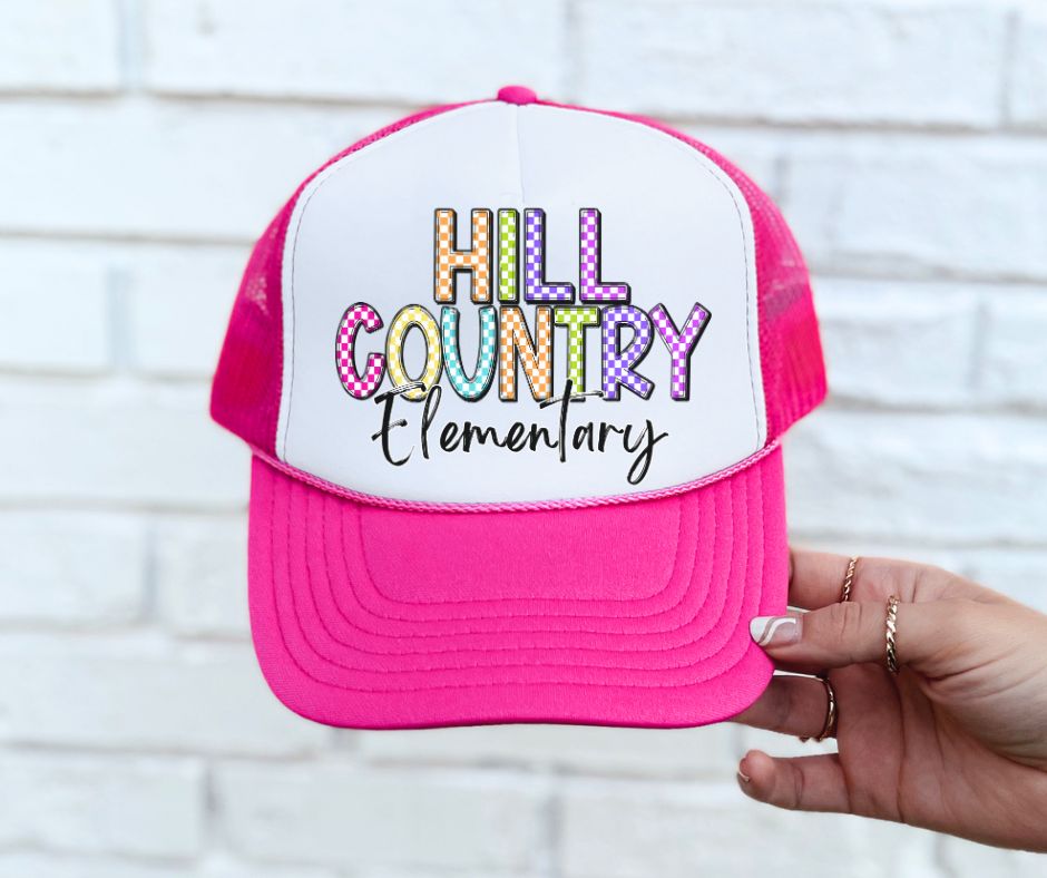 Hill Country Elementary (Colorful Checked School Name) - DTF
