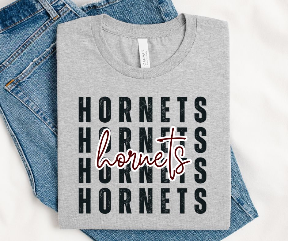 Hornets - Maroon/Black (Stacked Distressed Mascots) - DTF