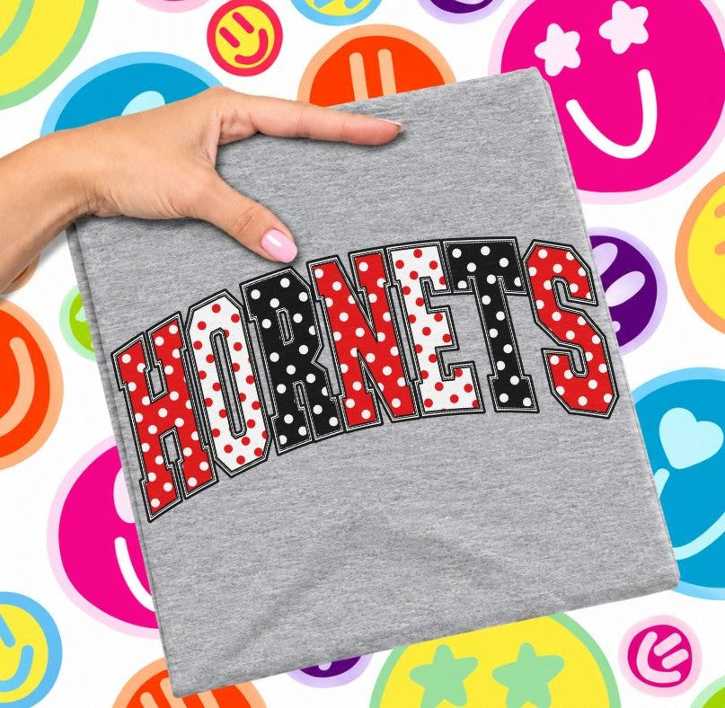 Hornets - Red/Black (Sketched Arch Polka Dot Mascots) - DTF