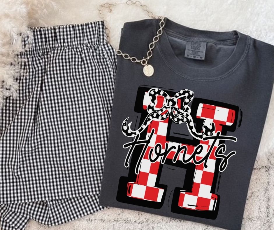 Hornets - Red/Black (Checkered Coquette Mascot) - DTF