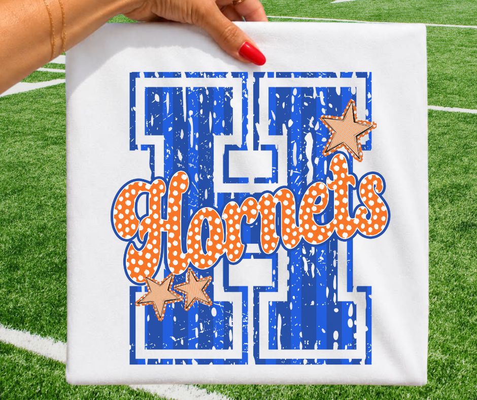 Hornets - Royal Blue/Orange (Varsity Stripes & Dots Mascot) - DTF