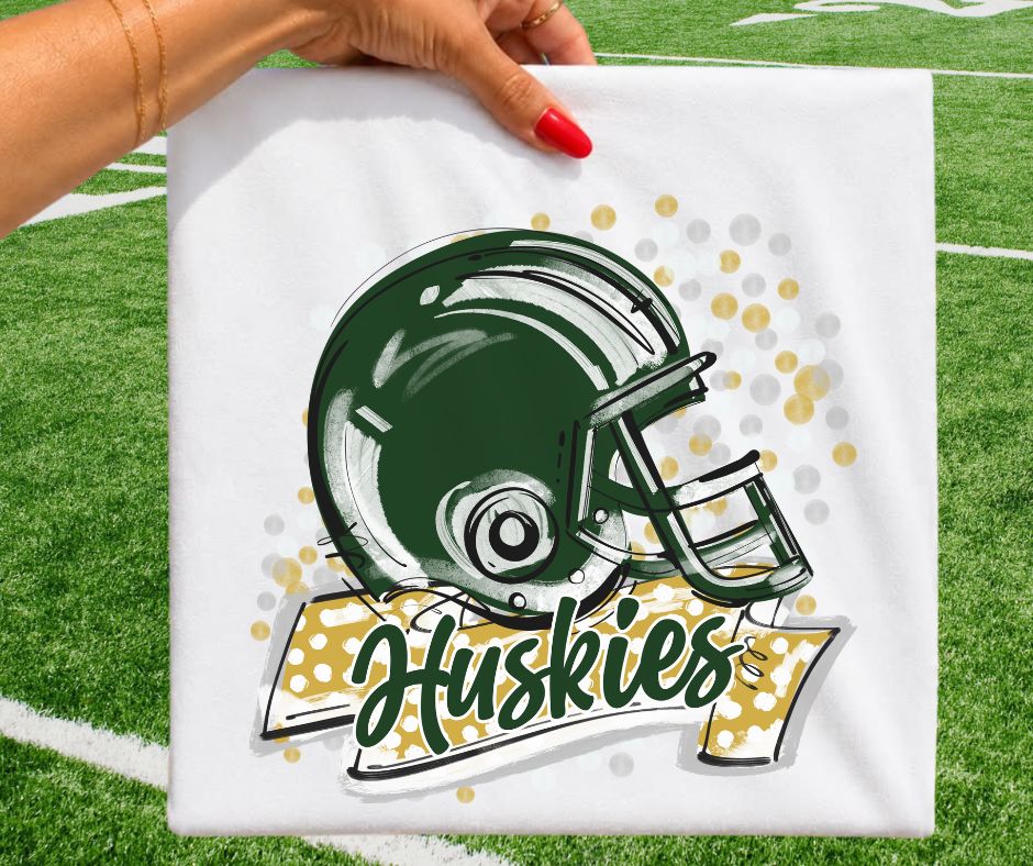Huskies - Dark Green/Vegas Gold (Polka Dot Scrimmage Mascot) - DTF