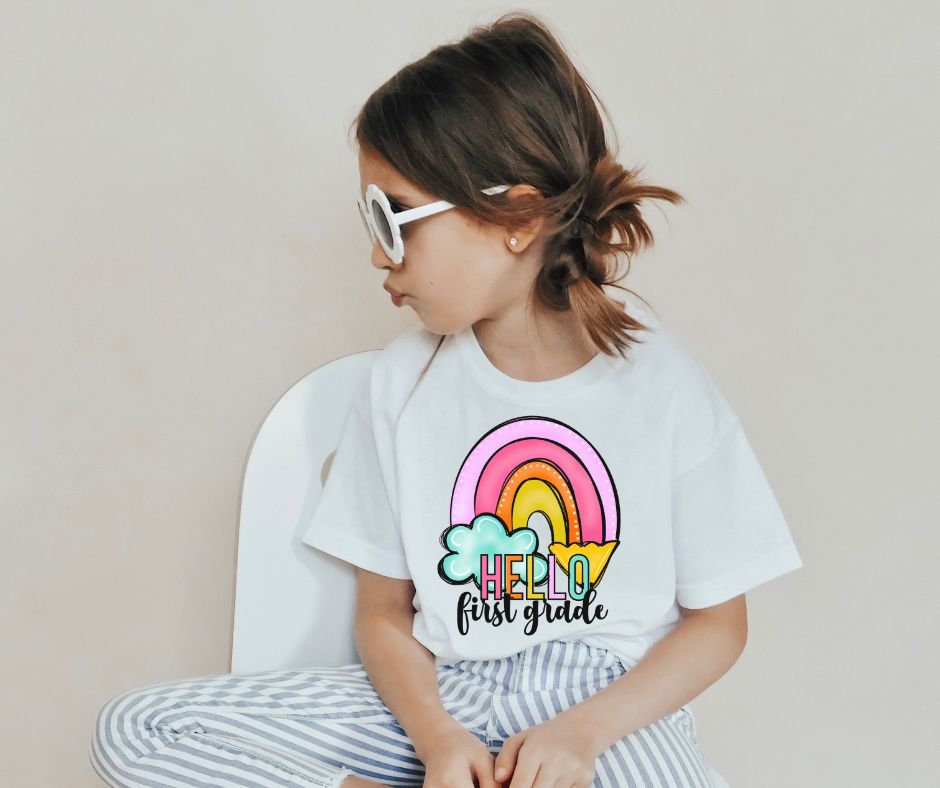 Hello First Grade (1st) Rainbow - YOUTH - DTF