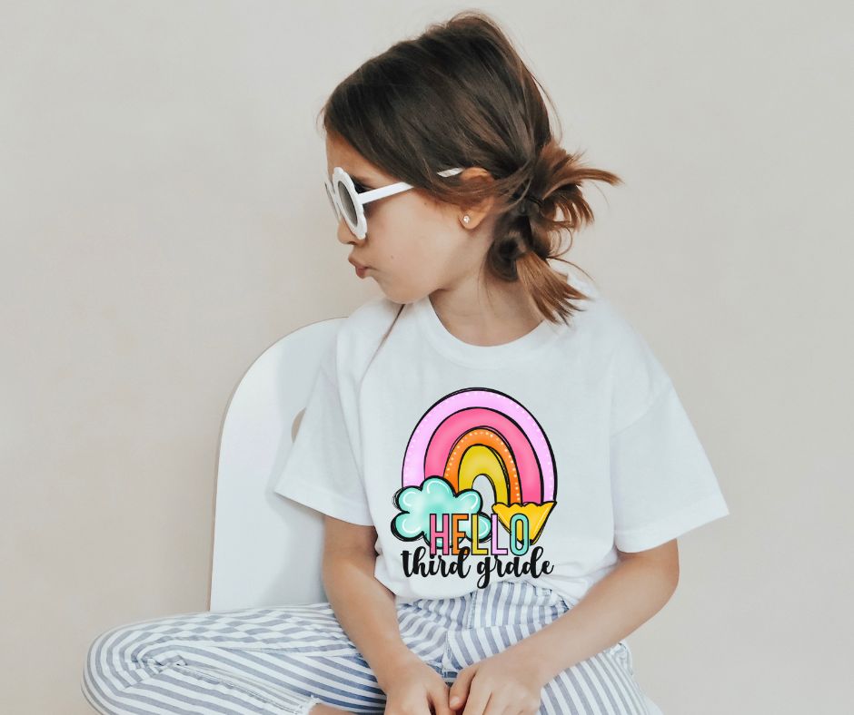 Hello Third Grade (3rd) Rainbow - YOUTH - DTF