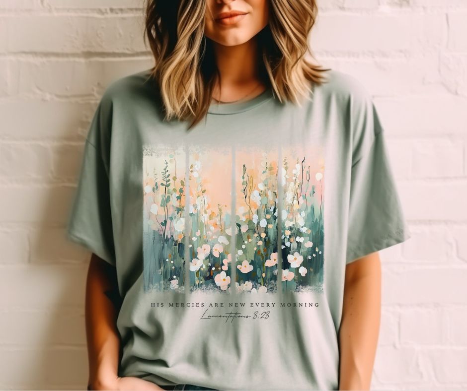 His mercies are new every morning (floral panel) - DTF