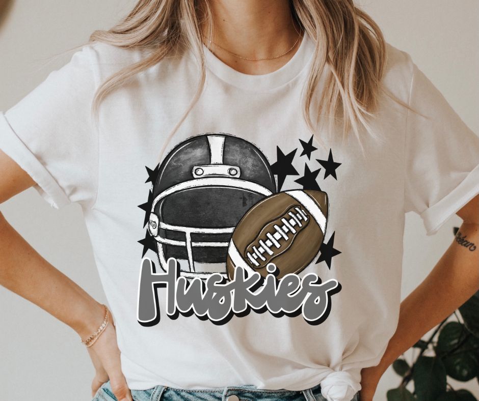 Huskies Mascot (stars - gray/black helmet) - DTF