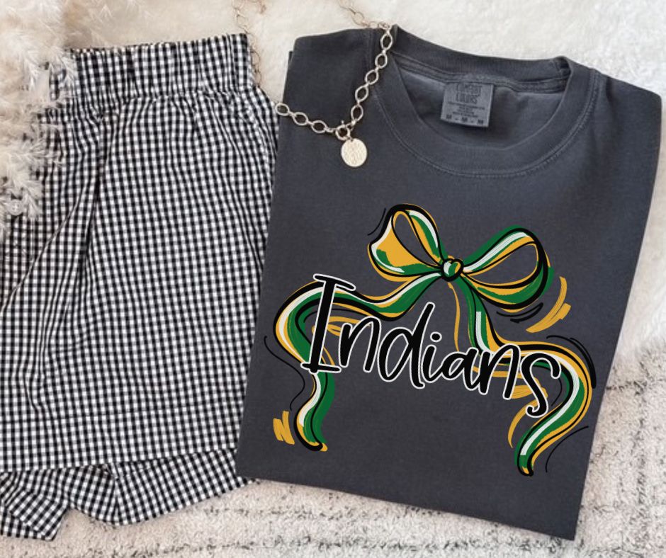 Indians - Kelly Green/Yellow Gold (Ribbon Sports Bow School Spirit) - DTF