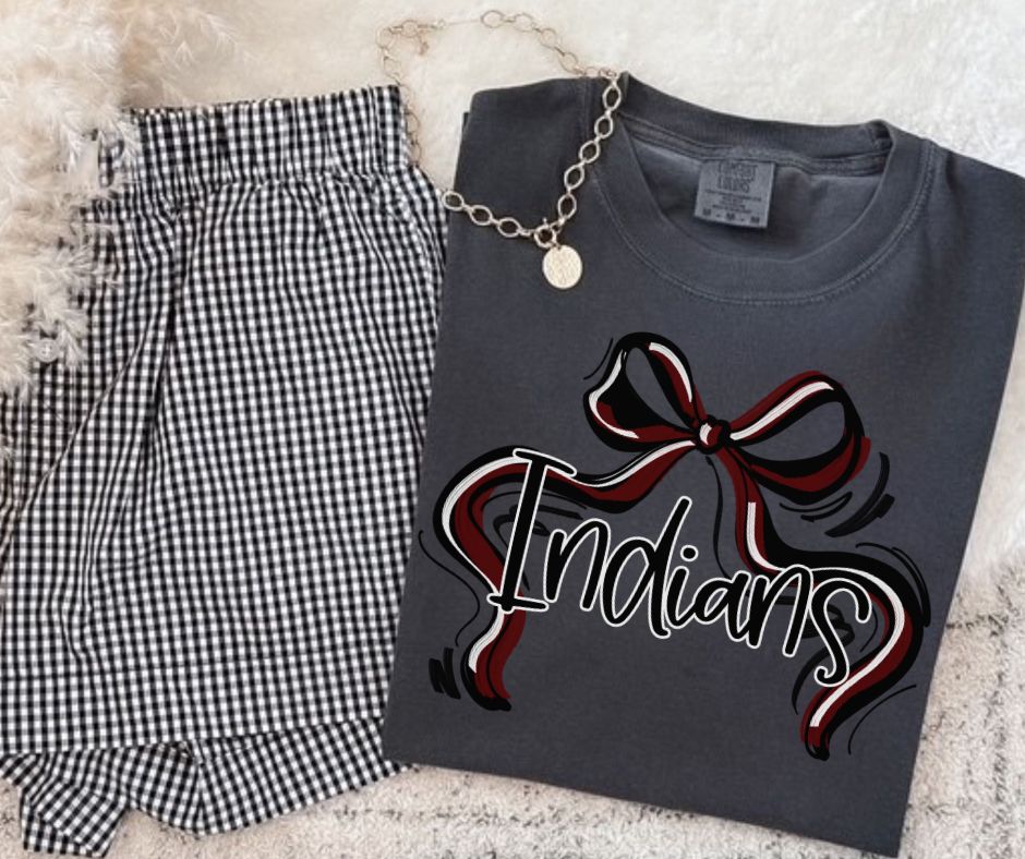 Indians - Maroon/Black (Ribbon Sports Bow School Spirit) - DTF