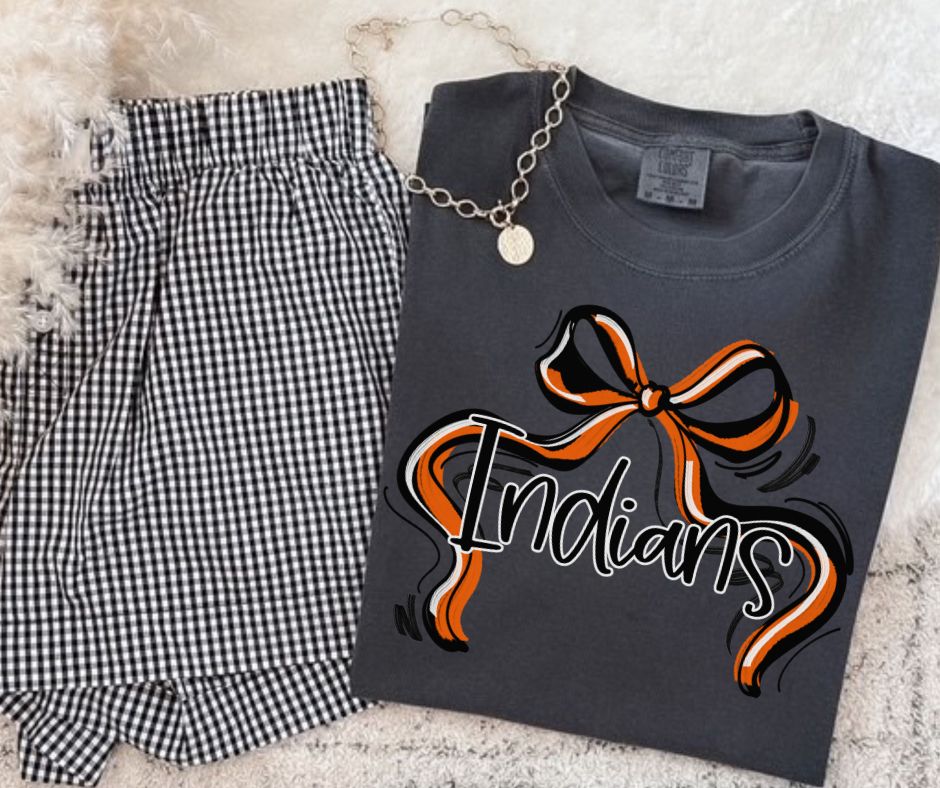 Indians - Orange/Black (Ribbon Sports Bow School Spirit) - DTF