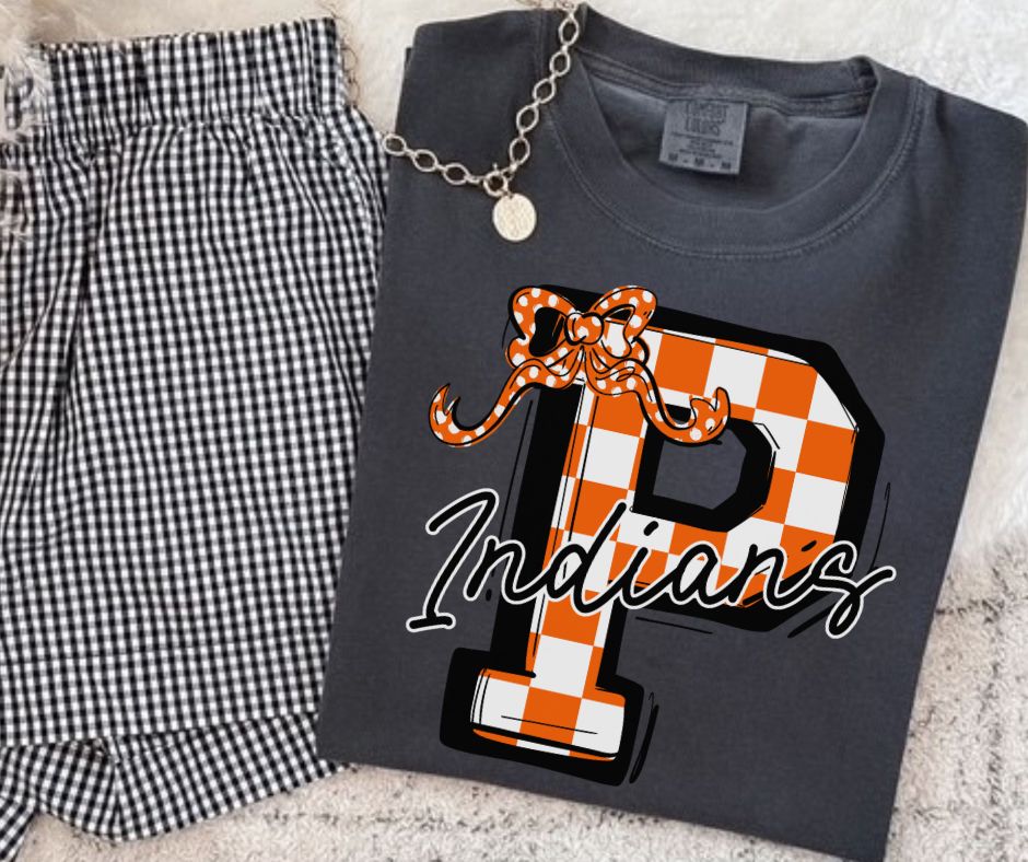 Indians - Orange/Black (Checkered Coquette Mascot) - DTF