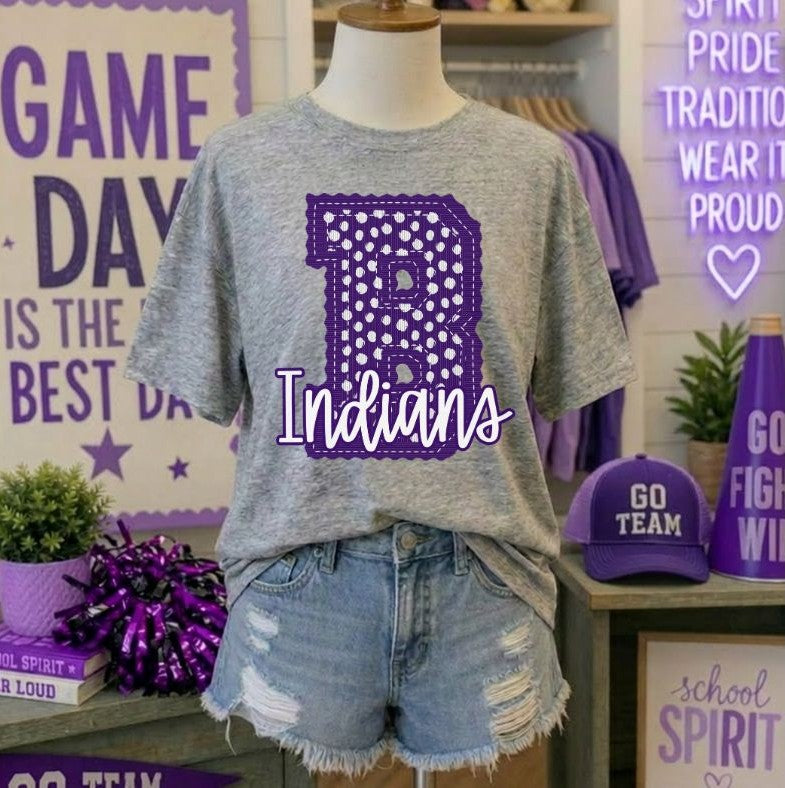 Indians - Purple Letter B dots (Letterman Stitch Mascot) - DTF