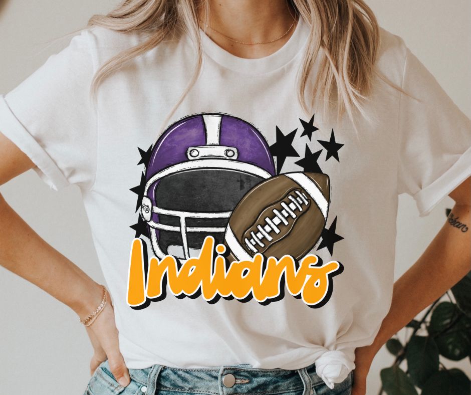 Indians Mascot (stars - purple/yellow gold helmet) - DTF