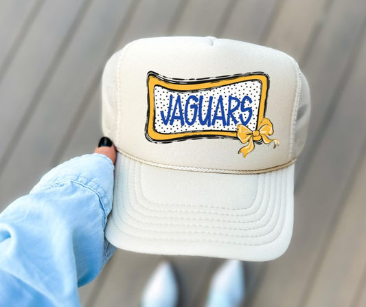 Jaguars - Royal Blue/Yellow Gold Bow (Hat Patch Play Ball Mascot) - DTF