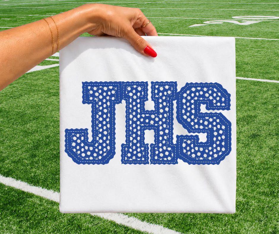 JHS - Royal Blue dots (Letterman Stitch School Letters) - DTF
