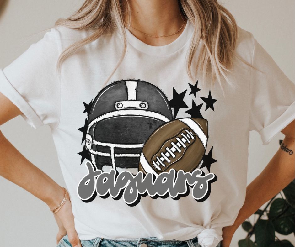 Jaguars Mascot (stars - black/gray helmet) - DTF