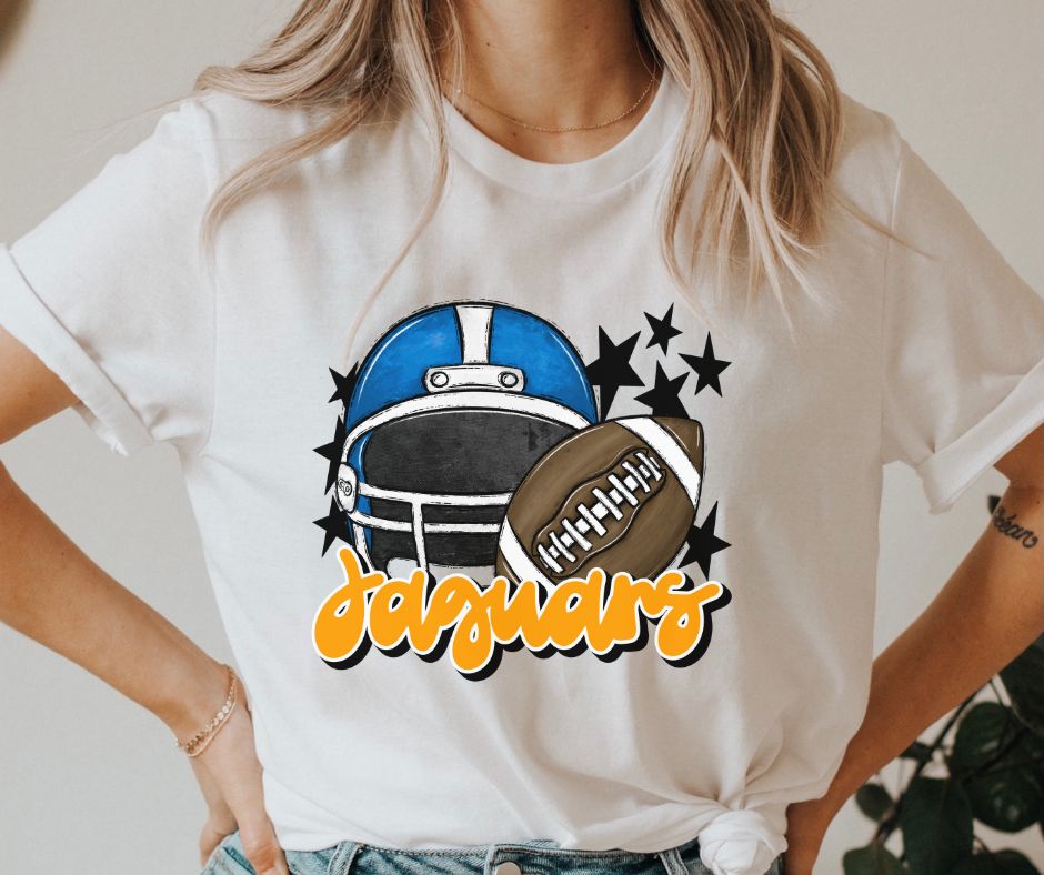 Jaguars Mascot (stars - blue/gold helmet) - DTF
