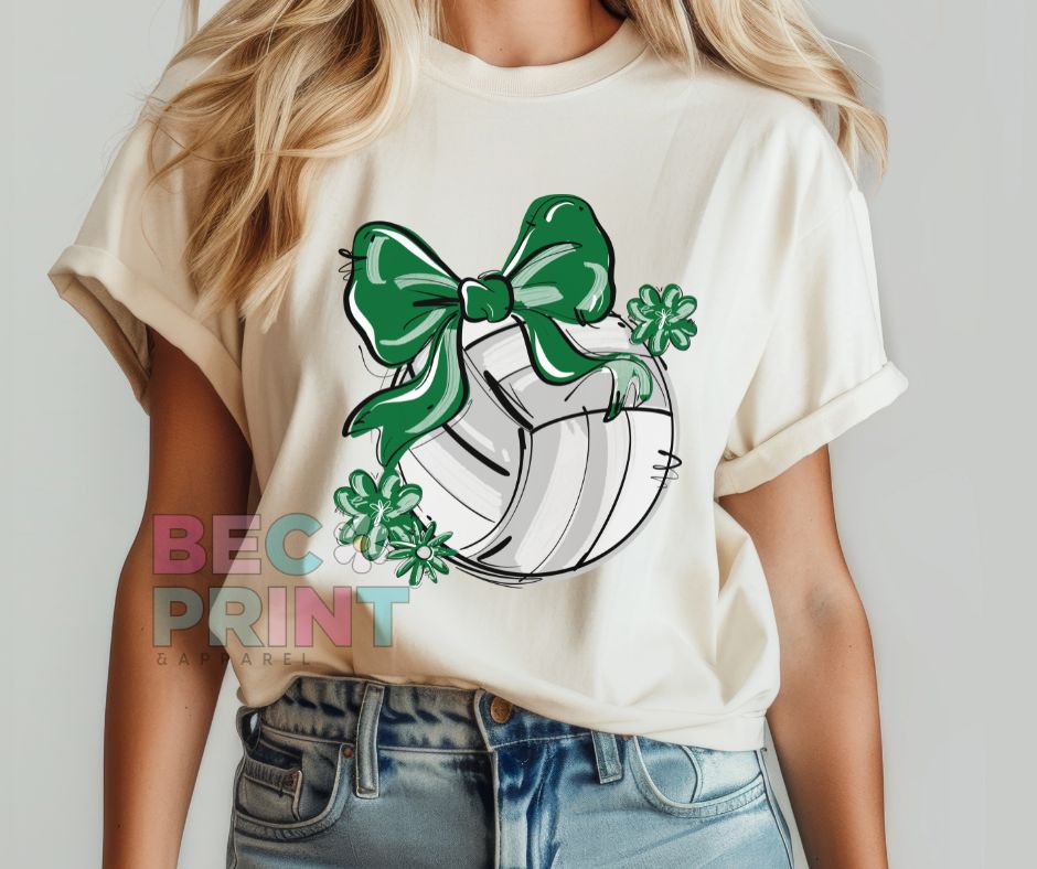 Play Ball Floral Bow - Kelly Green (Volleyball) - DTF
