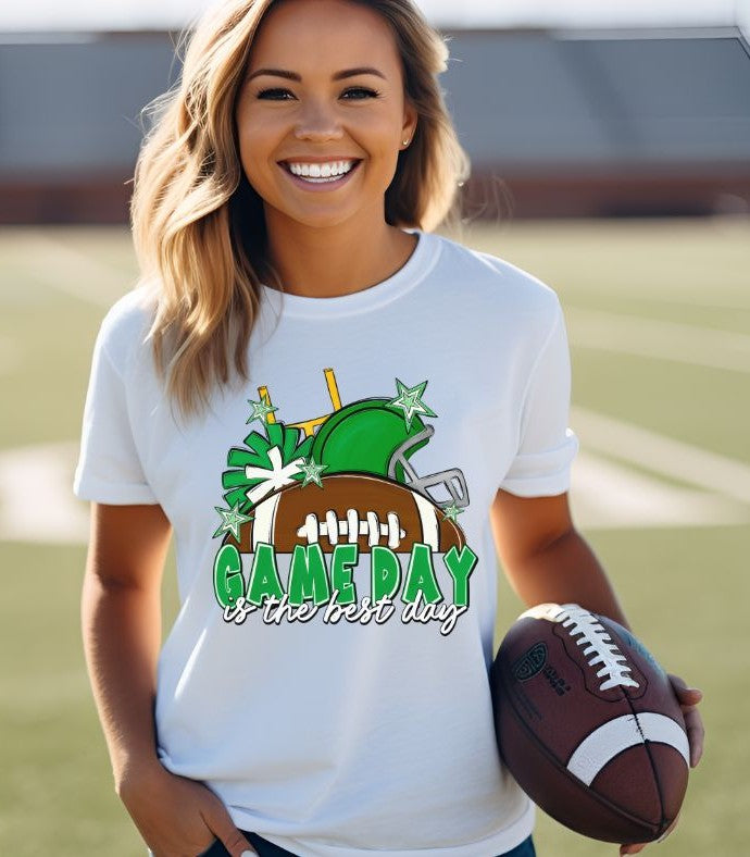 Game Day Best Day Football (Kelly Green) - DTF