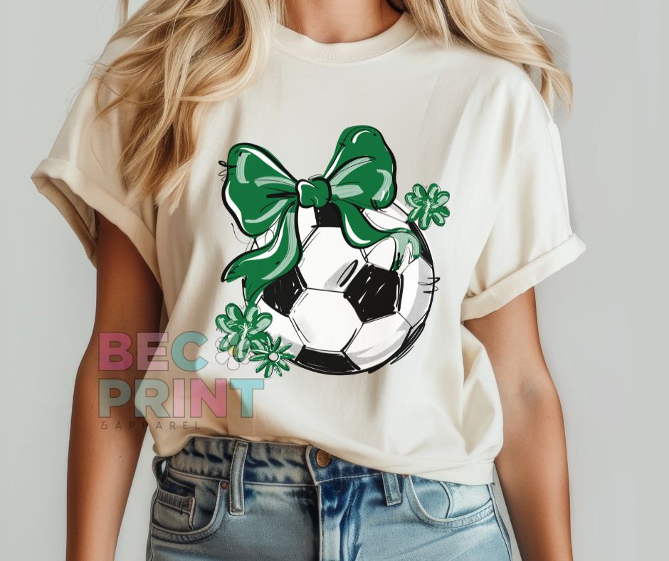Play Ball Floral Bow - Kelly Green (Soccer) - DTF