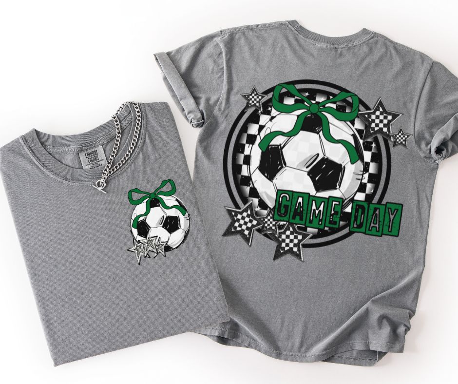 Game Day Soccer Coquette (Kelly Green 2-in-1 front/back design)- DTF