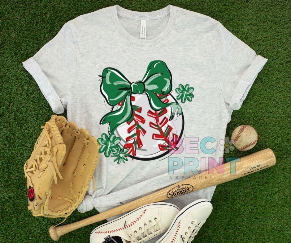 Play Ball Floral Bow - Kelly Green (Baseball) - DTF