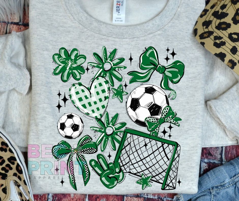 Play Ball Collage - Kelly Green (Soccer) - DTF