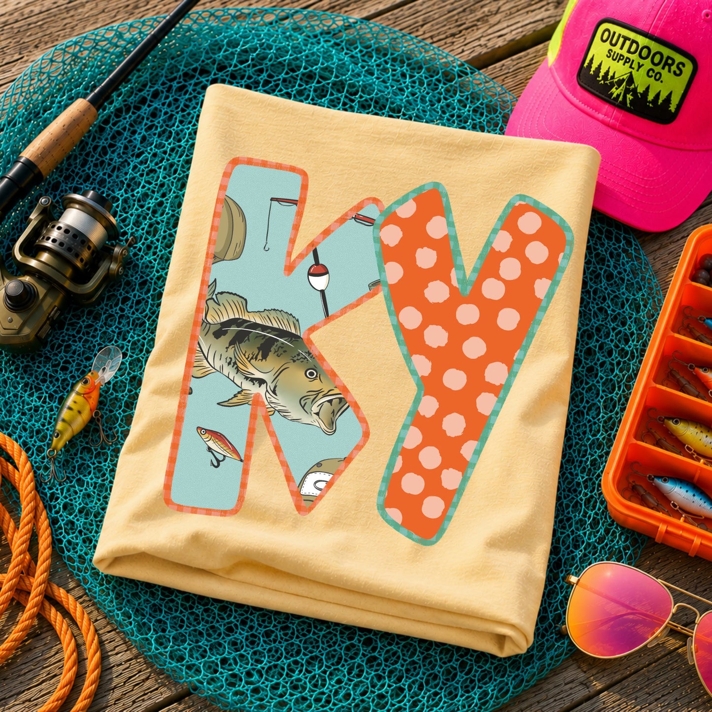 KY (Bass Fishing Polka Dots State Abbreviations) - DTF