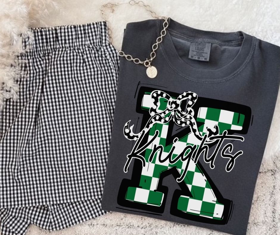 Knights - Kelly Green/Black (Checkered Coquette Mascot) - DTF