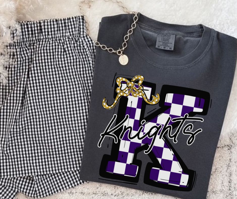 Knights - Purple/Vegas Gold (Checkered Coquette Mascot) - DTF