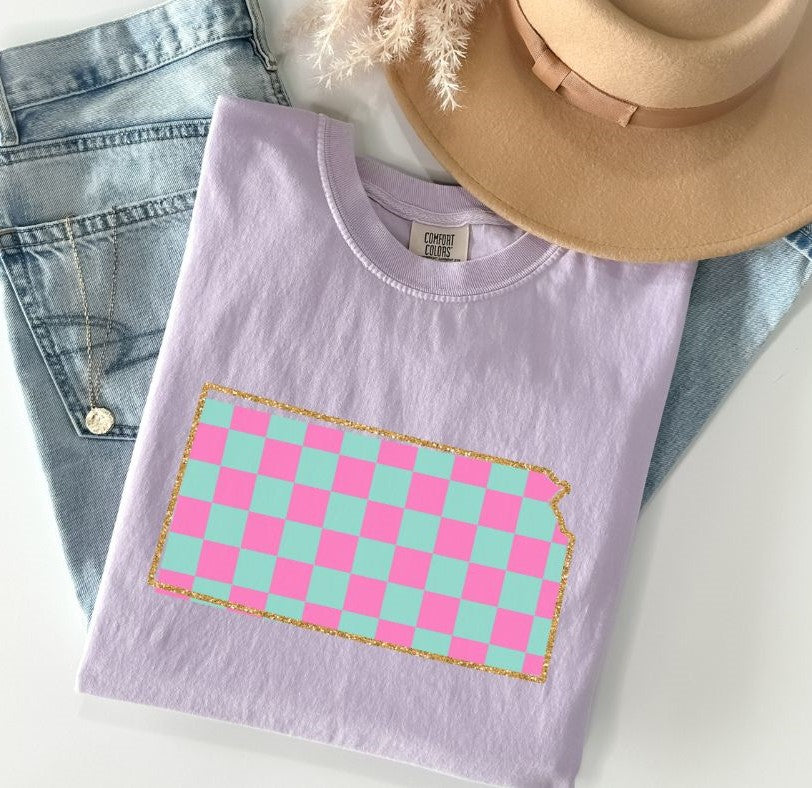 Kansas (Pink/Teal checkerboard) - DTF